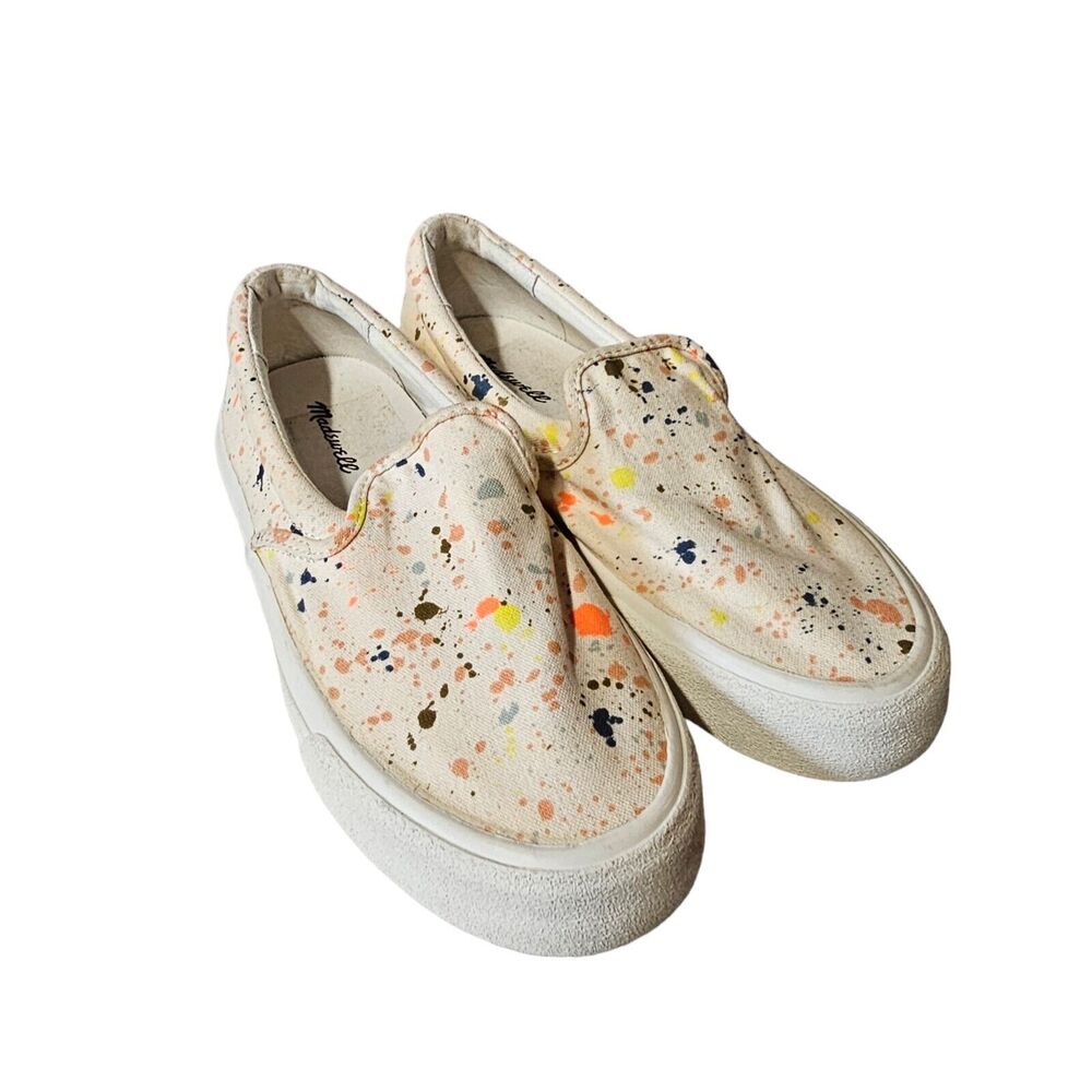 Madewell Cream Canvas Slip-On Flats with Multicolor Paint Splatter